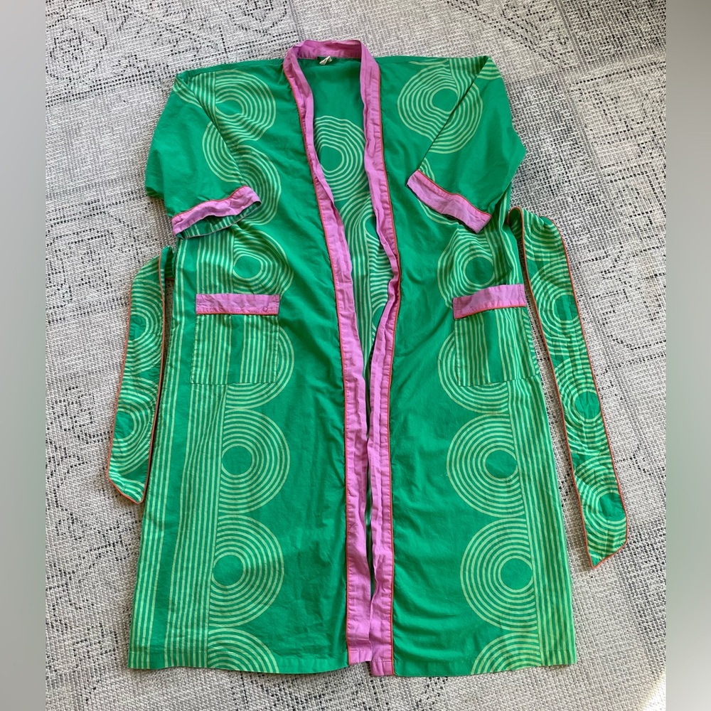EUC Block Shop Textiles Green Poirot Robe, Size Small/Medium